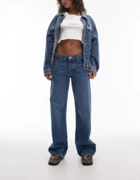 Topshop-Jeans mit niedriger Taille und weitem Bein