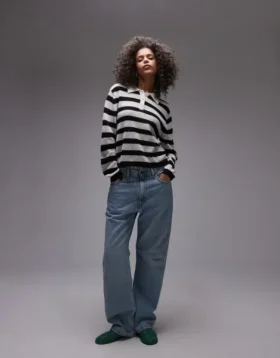 Topshop Leichtes gestreiftes Strick-Polohemd aus Strickwaren